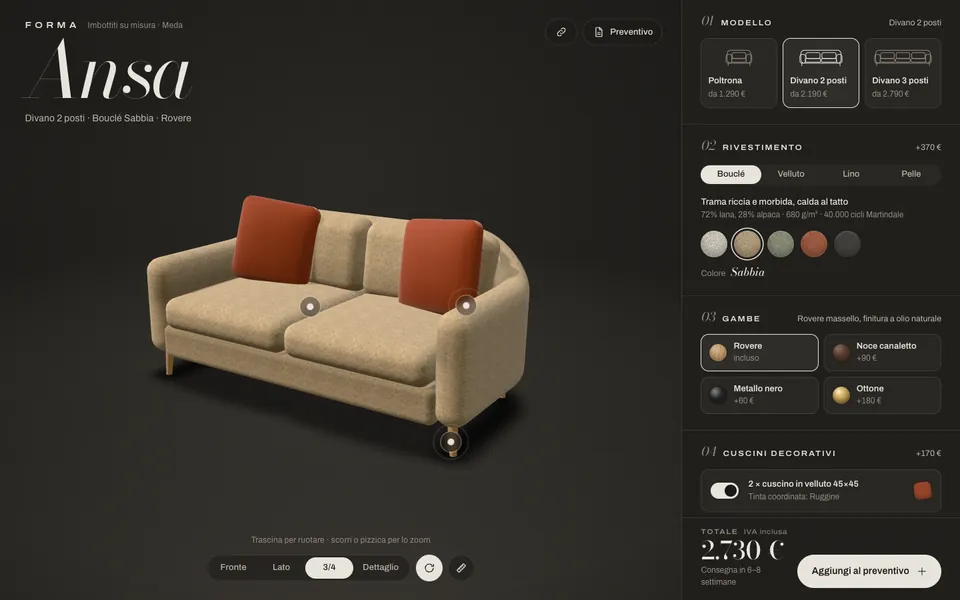 Anteprima del prototipo Forma: Configuratore 3D