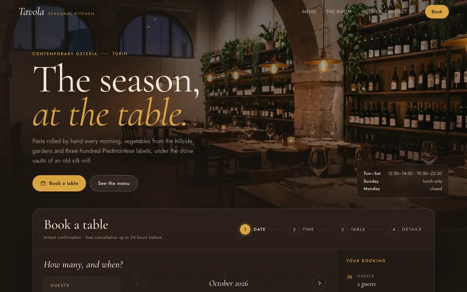 Preview of the prototype Tavola: Online booking